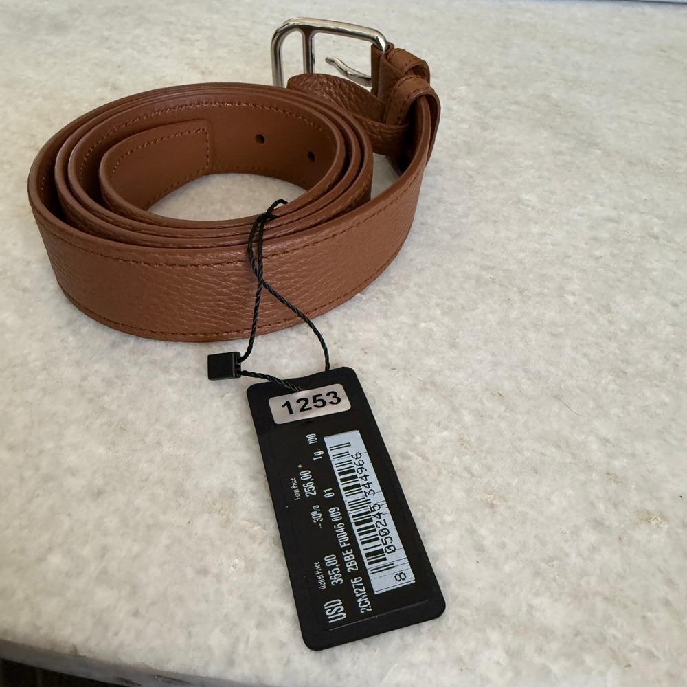 Prada 2CM276 Men's Pebbled Brown Leather Belt silver buckle, 100cm - Picture 6 of 9